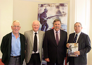 Pals Trustees John Garwood and Steve Williams (centre left) with Commonwealth War Graves Commission officials Richard Kellaway CBE and Alan Meale MP (right holding book).