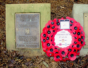 The wreath laid by Steve and John by the Chorley Pals plaque at Serre